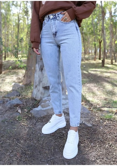 Woddi Çnr Kadın Yüksek Bel Mom Jeans Likralı Esnek Kot Pantolon Yeni Hsn Taş1
