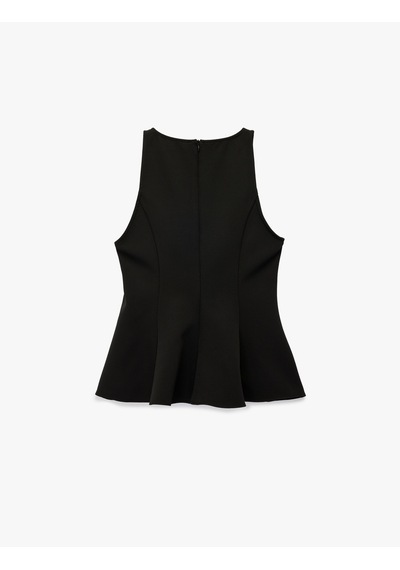 Koton Slim Fit Kolsuz Bisiklet Yaka Peplum Bluz Siyah 6wak30003pw Siyah