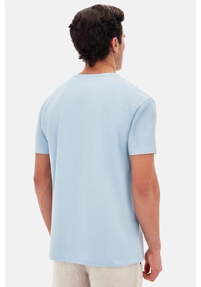 Twn Slim Fit Açık Mavi Düz Kabartma Baskılı T-shirt 4ec148551753m Açik Mavi