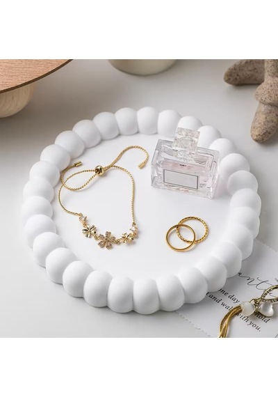 Minimalist Yuvarlak Takı Standı Tepsisi 13 Cm Dekoratif Beton Görünümlü Takılık &amp Yüzüklük Organizer Diğer