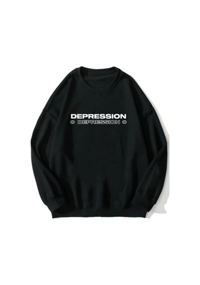 Depression Baskılı Oversize Sweatshirt Siyah