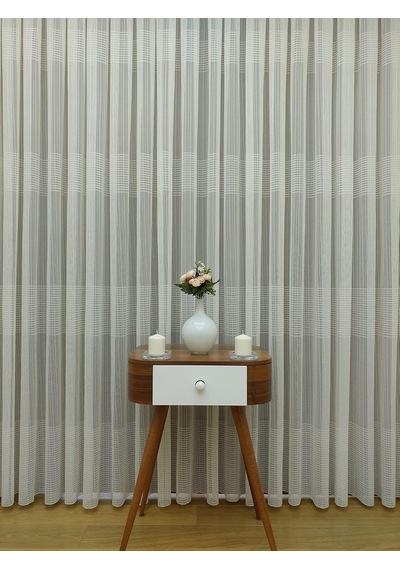 Enine Çizgili Tül Perde, 350x260, Sık Pile, 1/3 Çok Renkli
