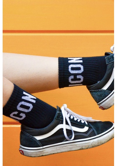 Icon Yazılı Siyah Atletik Unisex Çorap Siyah