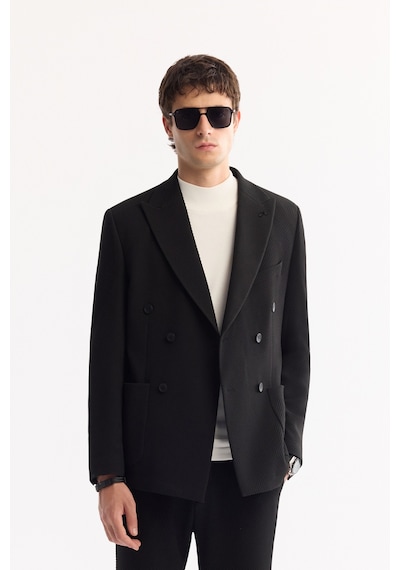 Avva Erkek Siyah Kruvaze Bi-stretch Hafif Dokulu Blazer Comfort Slim Fit Ceket A52y4018