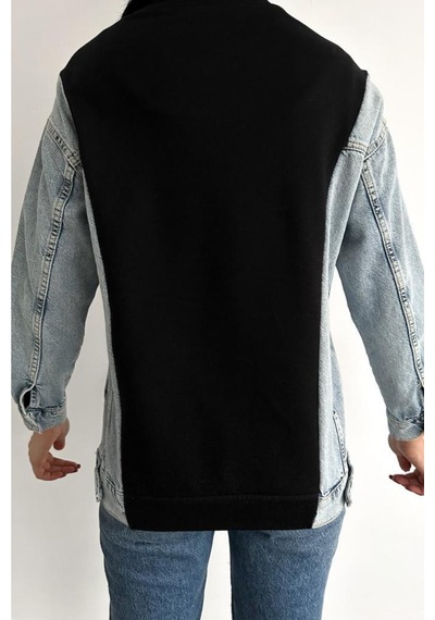 Femelle Kadın Baskılı Kolu Kot Içi Şardonlu Pamuk Sweatshirt siyah