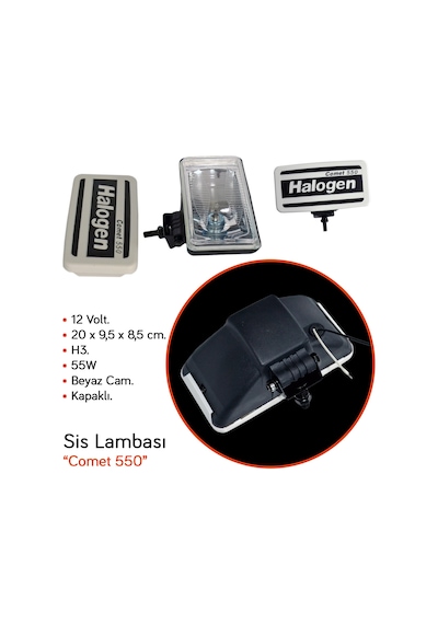 Carub 12v Sis Lambası Comet 550 Dikdörtgen 20x9,5x8,5 Cm Kapaklı Beyaz Cam Br3009553
