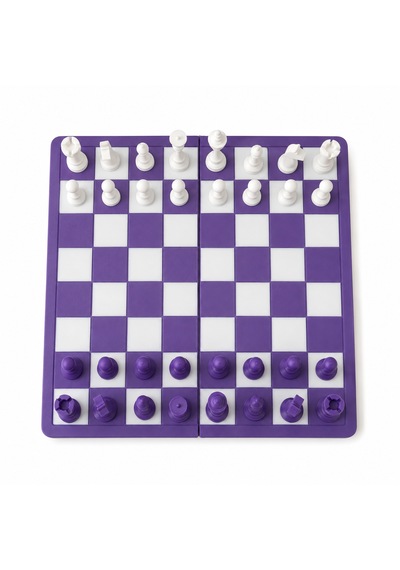Katlanabilir Mini Satranç Takımı 21 X 21 Cm Taş Saklama Bölmeli Seyahat Tipi Taşınabilir Satranç Seti Mor Beyaz