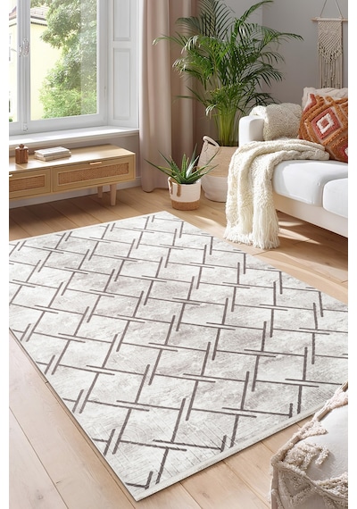 Villadia Home Textile Kaymaz Taban Dört Mevsim Emboss Baskılı Yıkanabilir Kesme Koridor Mutfak Salon Yatak Oturma Ve Oda Yolluk Halı Gri