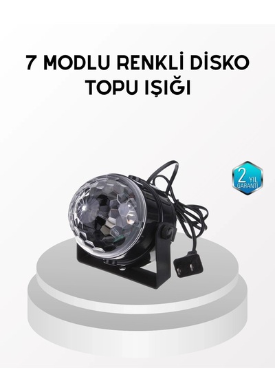 Buğz 7 Renk Modlu Müzik Sensörlü Disko Topu Led Işıklı Parti Aydınlatması .