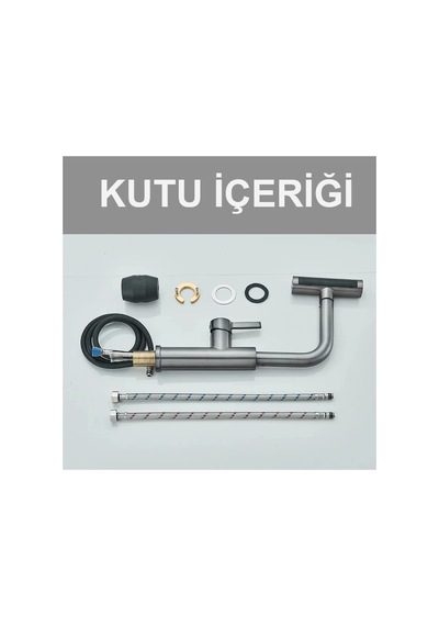 Rena Design Çok Modlu Antrasit Mutfak Evye Bataryasi Spiralli Çek Birak Başlik Yağmurlama Anrasit