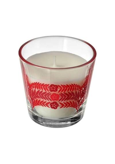 Ikea Vınterfınt1 Cam Kaplı Kokulu Mum 7 X 6,5 Cm Baharatlı Kırmızı - Beyaz - Şeffaf Çok Renkli