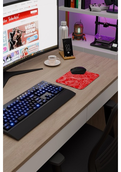 Kırmızı Beyaz 22x18 Taraftar Gaming Oyuncu Mouse Pad Kaymaz Taban Küçük Fare Altlığı Topography