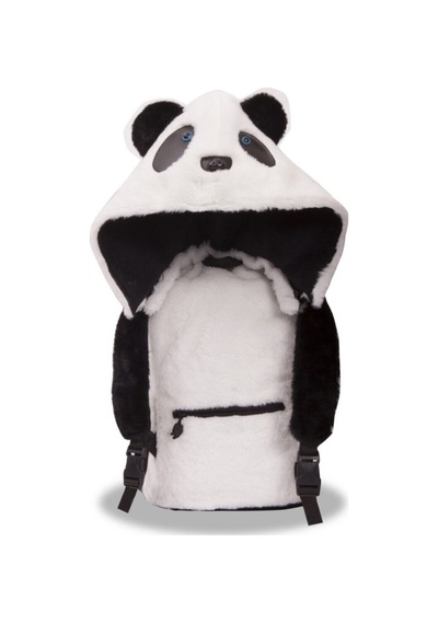 Unisex Çocuk Su Geçirmez Panda Tasarımlı Çıkarılabilir Kapüşonlu Sırt Çantası Siyah Beyaz