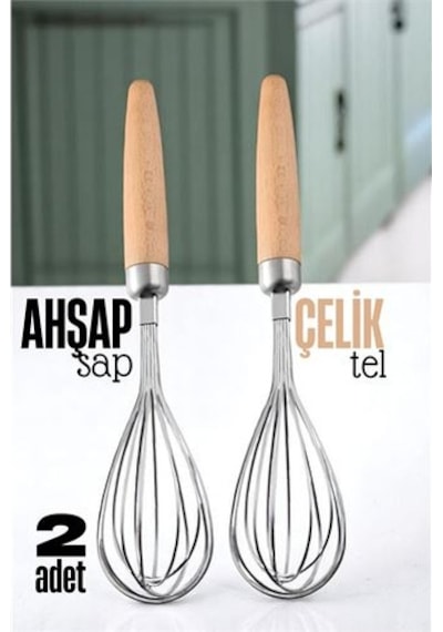 Ahşap Saplı Çelik Çırpıcı - Yumurta Ve Sos Çırpıcı, Mutfak Çırpıcısı, Çırpma Teli