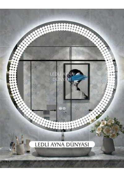 70 Cm Beyaz Işıklı Duvar Banyo Antre Makyaj Ledli Ayna Beyaz - Gümüş