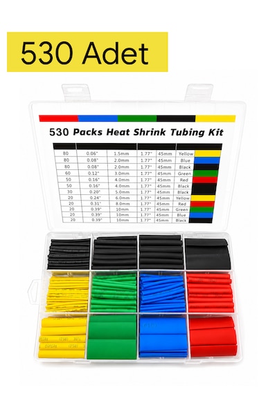 Makaron Seti 530 Parça Kutulu 8 Boy 5 Renk Isıyla Daralan Kablo Koruyucu Polyolefin Shrink Kaplama