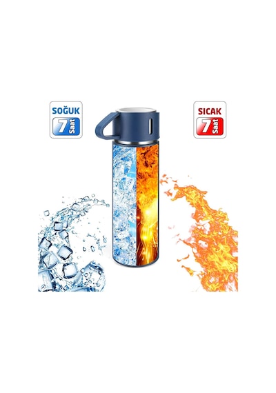 6002 Kupa Bardaklı Paslanmaz Çelik Termos Seti 500 Ml Mavi