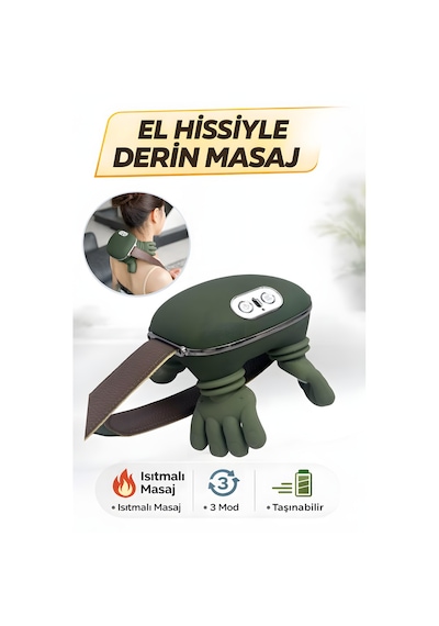 Smayling Gerçek El Hissi Boyun Ve Omuz Masaj Aleti Isıtmalı Şarjlı Kablosuz Masaj Cihazı 3 Modlu Derin Doku Masajı Yeşil