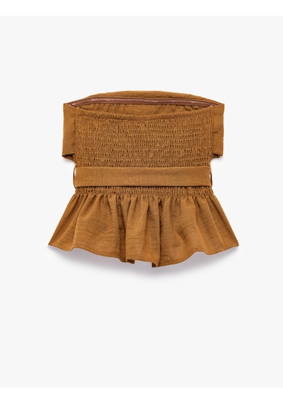 Koton Gipeli Kat Detaylı Kemerli Crop Straplez Korse Büstiyer Kahverengi 6sak30092pw Kahve