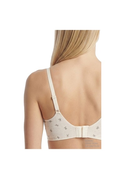 Cottonill Seamless Bra - Mireva Krem Lazer Kesim Rib Dokulu Ayıcık Desenli Balensiz Kadın Sütyen