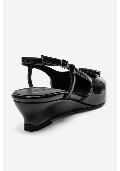 Luvishoes Rhea Siyah Rugan Tokalı Kadın Mini Dolgu Topuklu Ayakkabı