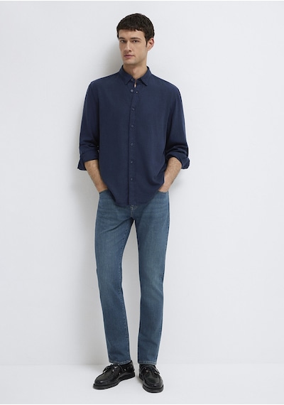 Mavi - Keten Karışımlı Lacivert Tencel Tm Liyosel Gömlek 0211482-70490 Lacivert