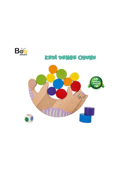 Bee Smart Doğal Ahşap Kedi Denge Oyunu Çok Renkli