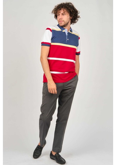 Desen Triko Erkek Polo Yaka Blok Desenli T-shirt 0249821 Indigo Indigo İndigo