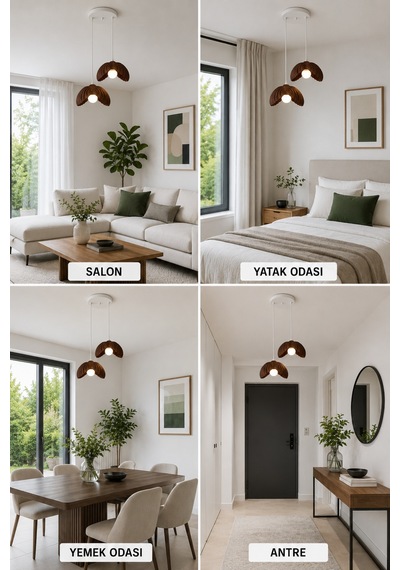 Lotus Çiçek Tasarım 2'li Sarkıt Avize - Modern Tasarım Gece Lambası İç Dış Ortama Uygun - 25 Cm - Kahverengi