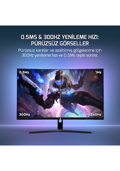 Gamepower Vivid V80 27'' 0.5 MS 300 Hz Curved RGB Full HD Gaming Monitör