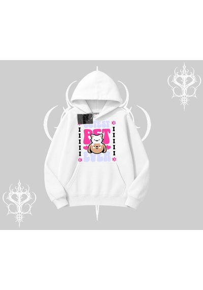 Startmore Best Pet Ever Baskılı Kapşonlu Sweatshirt Beyaz