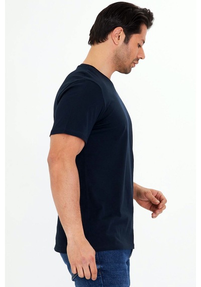 Trendhill Erkek Lacivert Pamuklu Bisiklet Yaka Büyük Beden T-shirt Lcv5014b