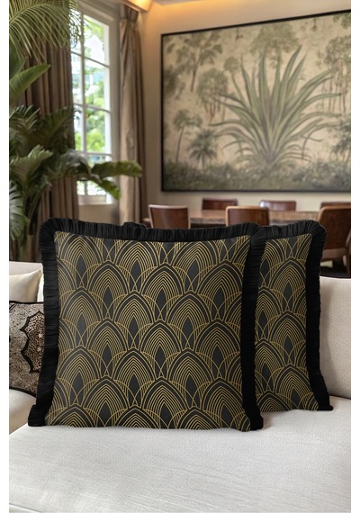 Lüks Art Deco Geometrik Desenli Saçaklı Yastık Kılıfı - Zarif Gold Siyah Püsküllü Kırlent Kılıfı Kadim Ufuk Serenat Lüks Art Deco Geometrik Desenli Saçaklı Yastık Kılıfı - Zarif Gold Siyah Püsküllü Kırlent Kılıfı Kadim Ufuk Serenat