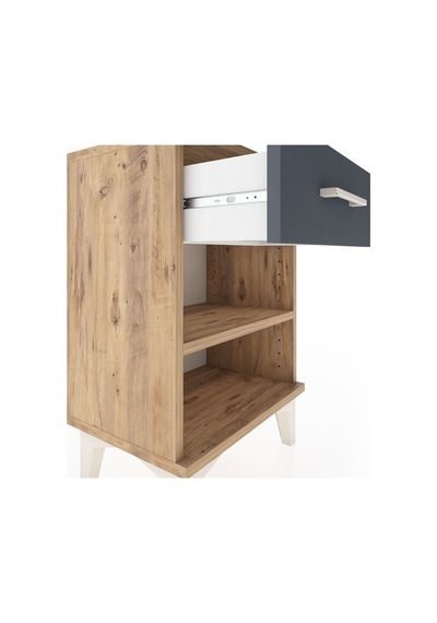 Arges Komodin Tek Raflı Tek Çekmeceli 44x30x64 Çam-antrasit Atlas Çam