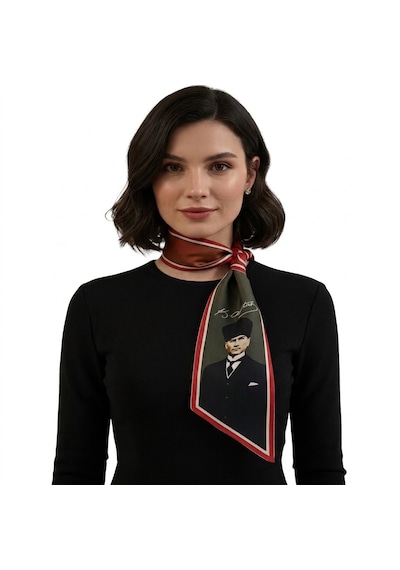 Mavi Masal Atatürk İmzalı Kadın 3'lü Set Kadın Atatürk Baskılı Set, Türk Bayraklı Atatürk Temalı 3'lü Kadın Aksesuar Seti Kırmızı