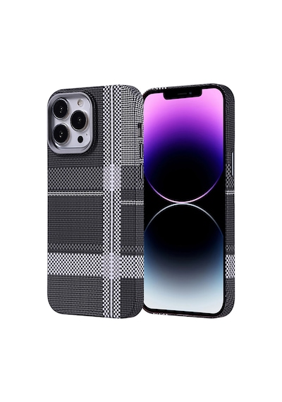 Apple Uyumlu iPhone 14 Pro Max Kılıf Ultra İnce Magsafe Karbon Fiber Görünümlü İnce Hafif Celikaksesuar Gri-Siyah