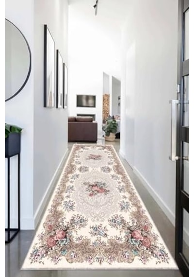 Pelangi Gül Desenli Dijital Baskı Yıkanabilir Modern Salon Halı Ve Yolluk, Bej 60 X 120, 9554527601207 Diğer