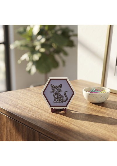 Estetik Kedi Temalı Modern Masaüstü Aksesuarı Kahve Köşelerinizi Tamamlayan Özel Bir Şık Dokunuş 10x10 Cm, Mor