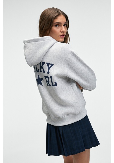 Grımelange YUMEA Kadın Oversize Kapüşonlu Baskılı Grimelanj Sweatshirt