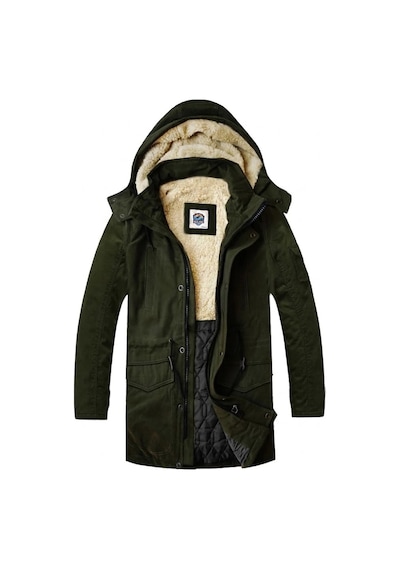 Alaska The Last Frontier Slim Fit Çıkarılabilir Kapüşonlu Gabardin Uzun Parka Kaban Haki