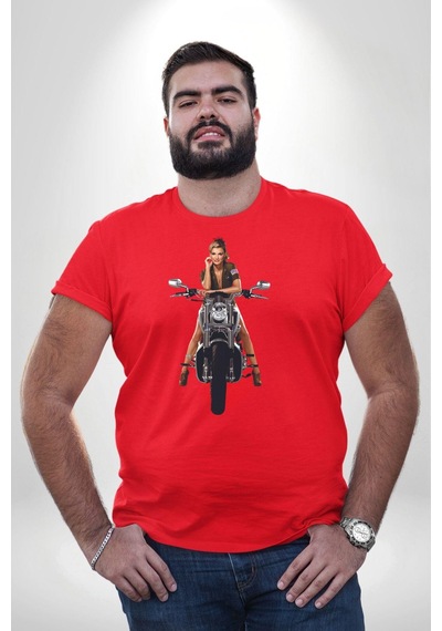 Angemiel Motosiklet Erkek Kadın Unisex Kırmızı Büyük Beden Erkek Kadın Unisex Basic Ön Baskılı Tişört Kırmızı