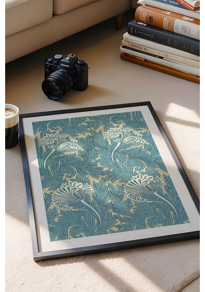 William Morris Lodden Desenli Çerçeveli Tablo Viktorya Serisi Şık Vintage Duvar Sanatı Tasarım Siyah