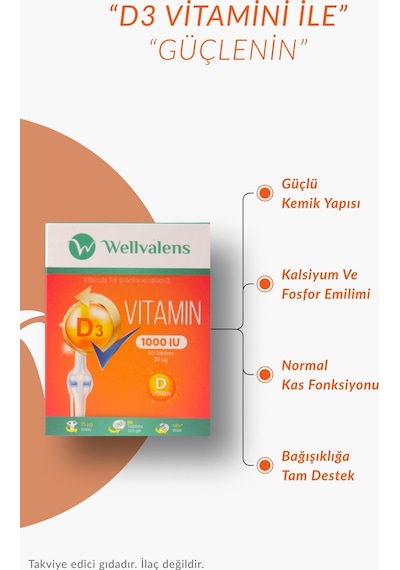 Wellvalens D3 Vitamini 1000 Iu Günlük D Vitamini Takviyesi 90 Tablet