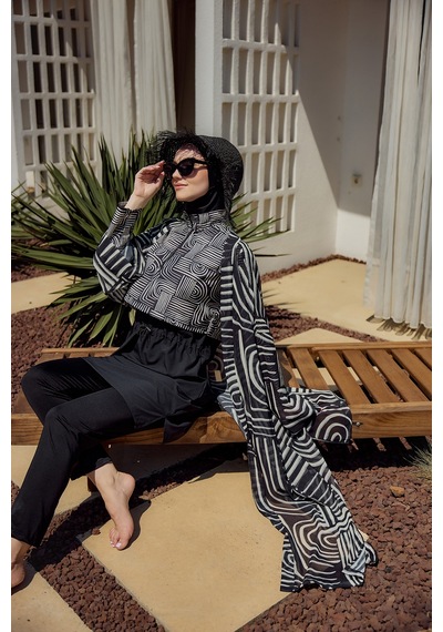 Remsa Labire Desenli Şifon Kimono Pareo Rms-rp032-26 Siyah