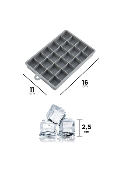Silikon 24 Bölmeli Küp Buz Kalıbı, Pratik Ve Kullanışlı Tasarım Buzluk 2,5x2,5 Cm Küp Gri