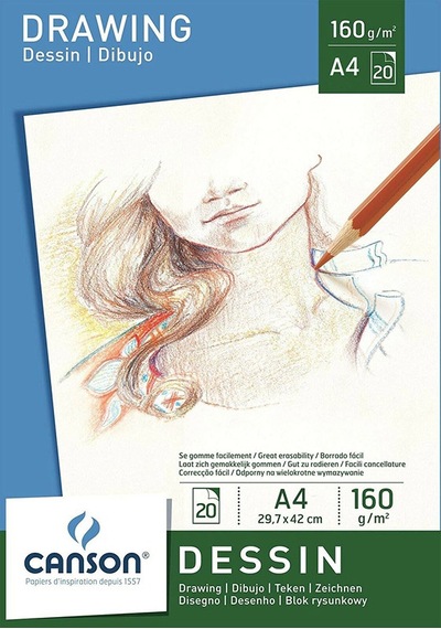 Canson White Drawing Paper Pad Beyaz Çizim Defteri 160G A4 20 Yap