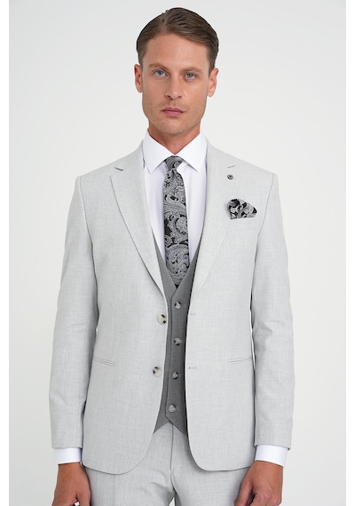 Efor Slim Fit Fleto Cep Pötikare Desenli Yelekli Gri Takım Elbise Tk 922 Gri