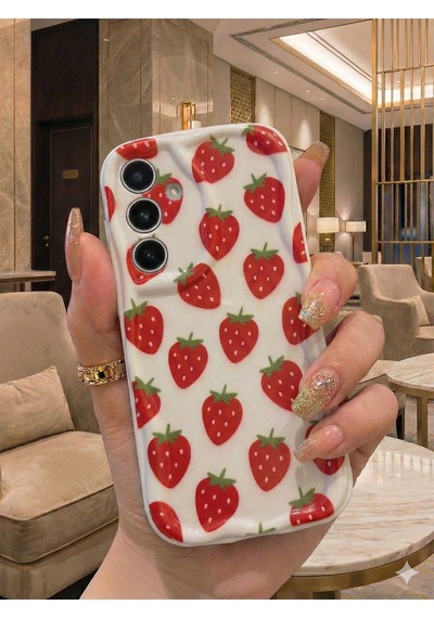 Samsung Galaxy S25 Plus Uyumlu Sevimli Çilek Desenli Lansman Kılıf - Darbe Emici Lüks Kapak