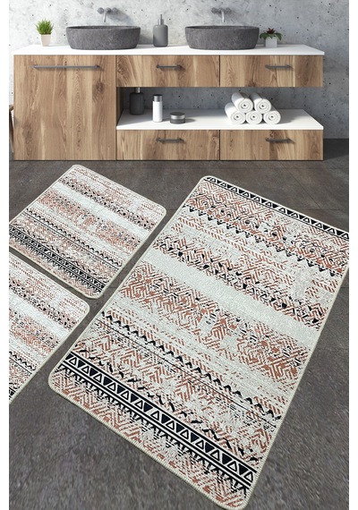 Raquel Banyo Halısı Djt 3 Lü Set Banyo Halısı Paspas Yıkanabilir Kaymaz Çok Renkli