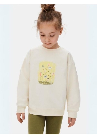 Kız Çocuk Önü Baskılı Boncuk Detaylı Sweatshirt-16130 KREM